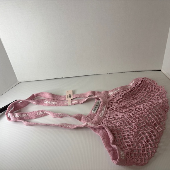 NEW Glossier Beauty Pink Mesh Twill Shopping Shoulder Bag Satchel Knit - Picture 1 of 8